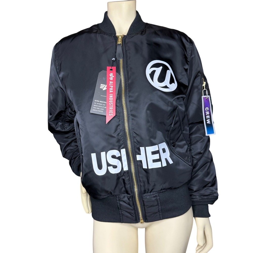 Alpha Industries Bomber Jacket Women Small Usher My Way‎ Vegas Residency Crew